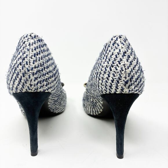 Tory Burch Cleo Tweed and Animal Print Bow Pump Heels 8 - Picture 5 of 7